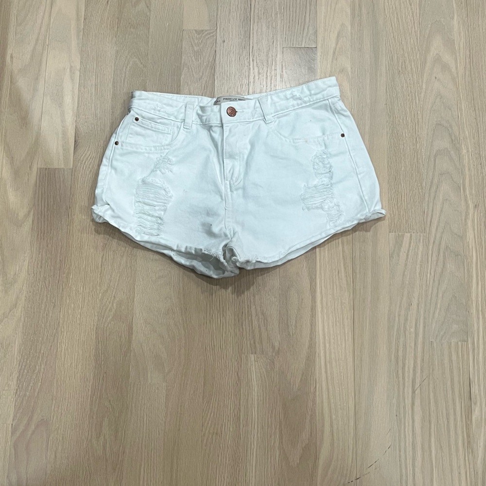 Zara White Jean Shorts High-Waisted Distressed